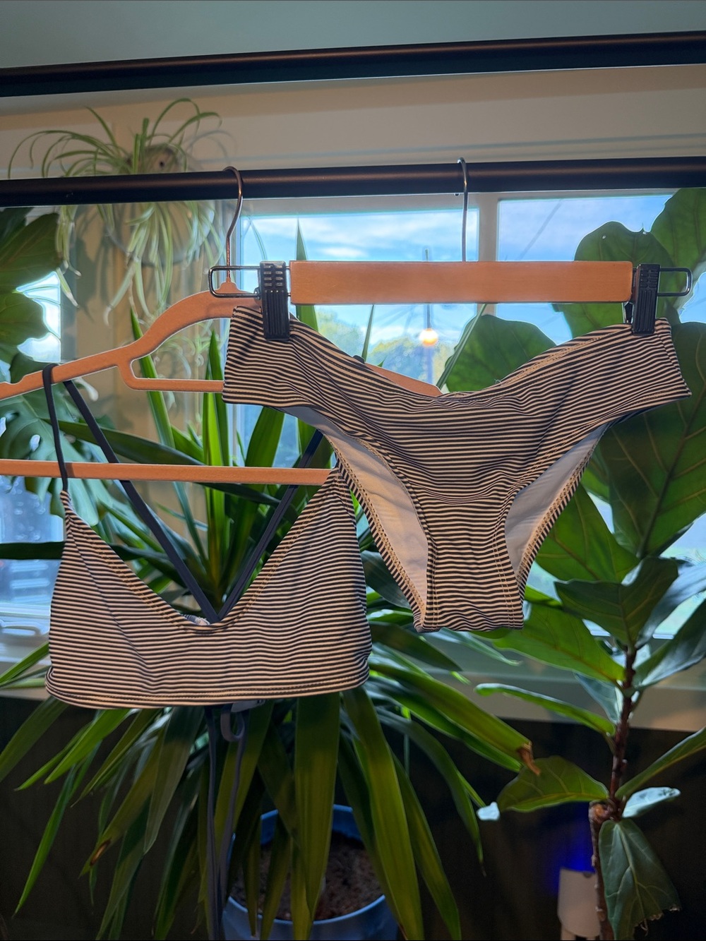Striped blue & White Bikini Set - Women's Swim